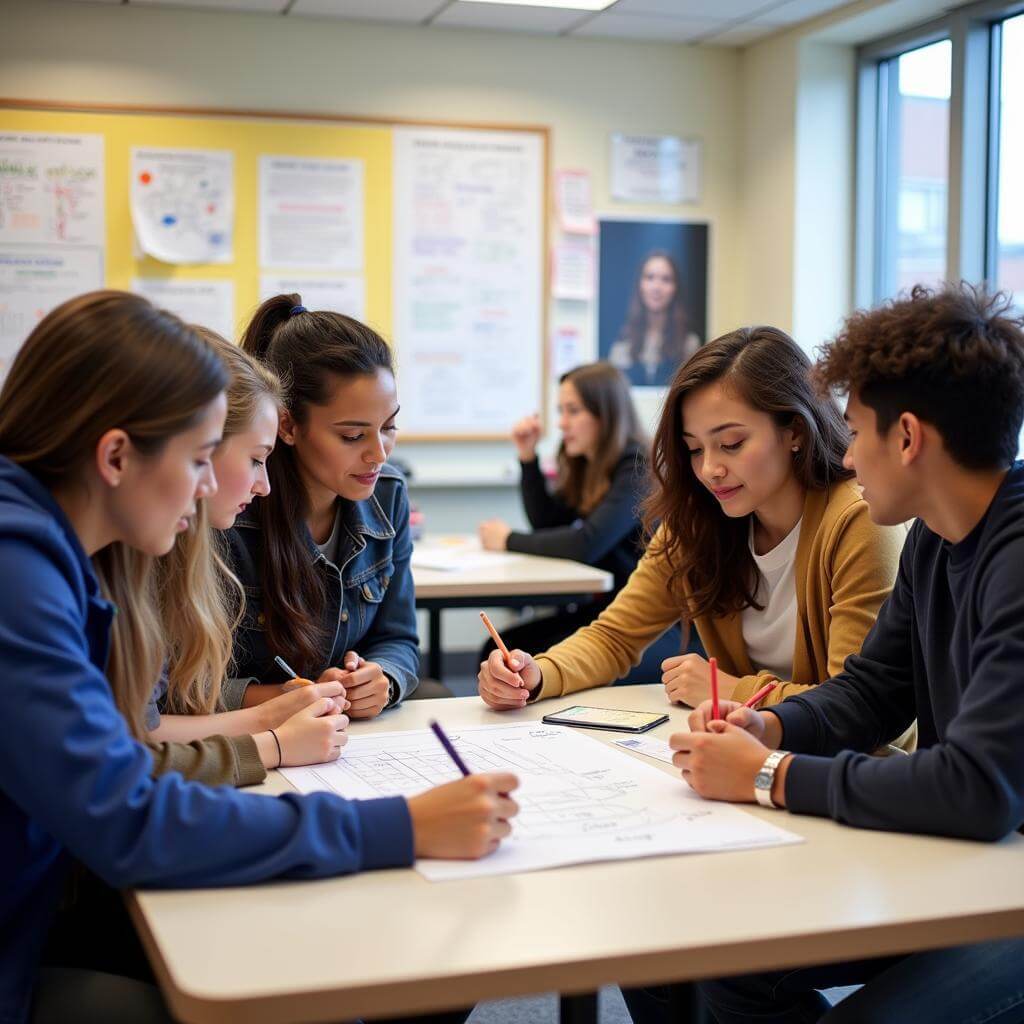 Students collaborating on a school project