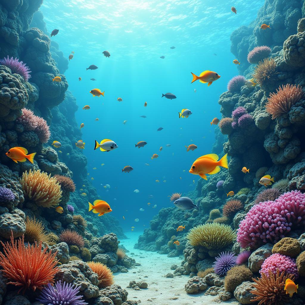 Diverse marine ecosystem with various species