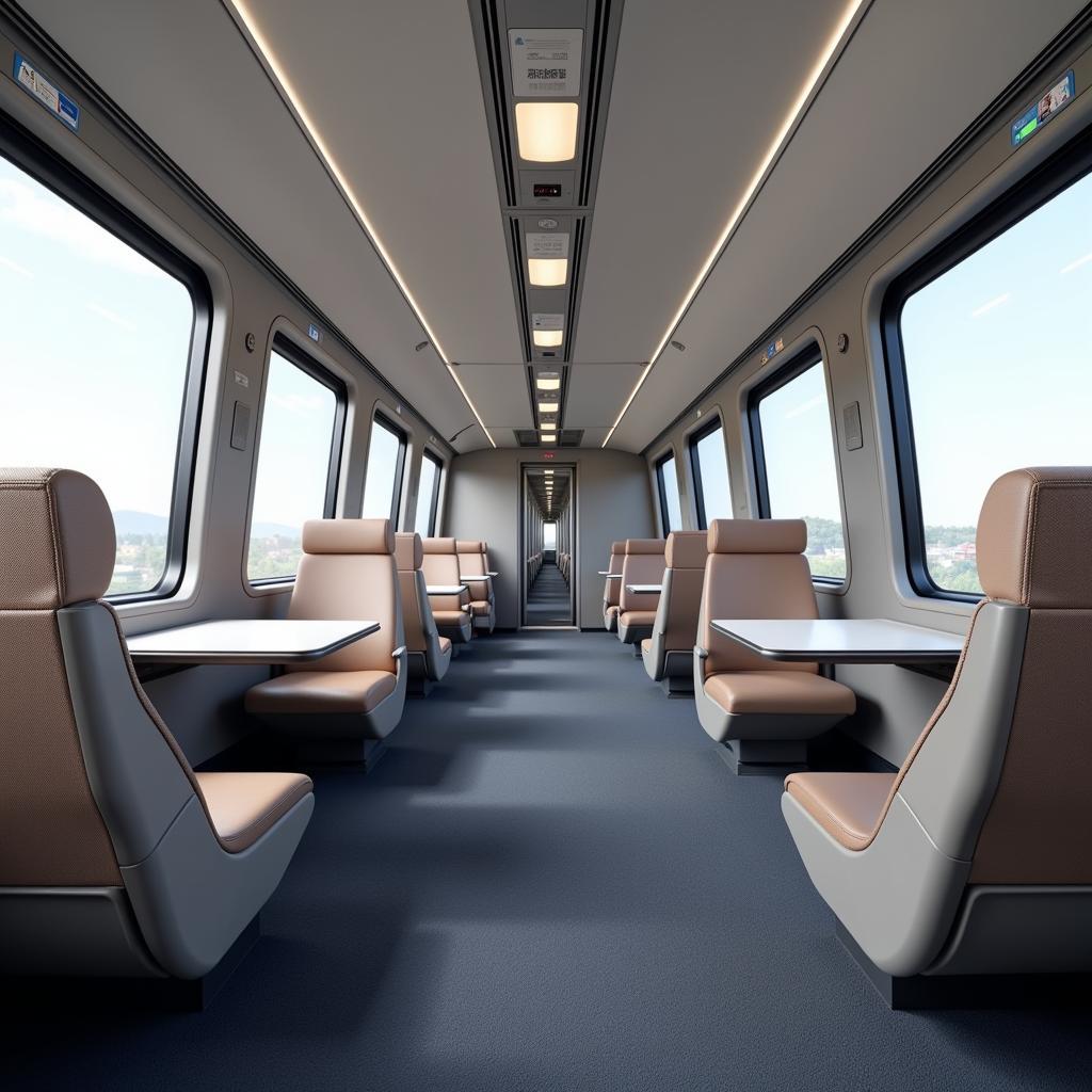 Modern high-speed train interior with advanced amenities and comfortable seating