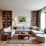 Modern and traditional furniture mix in a living room