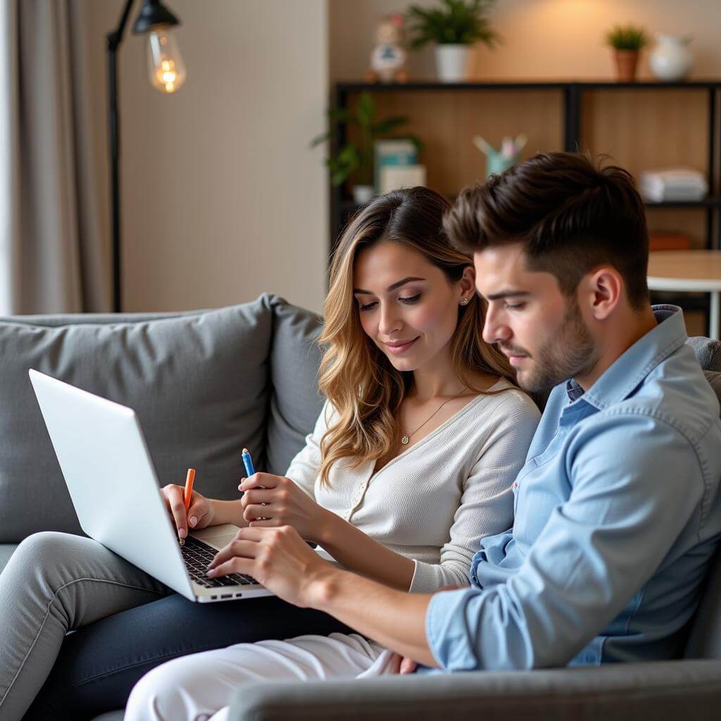 New parents studying an online parenting course together