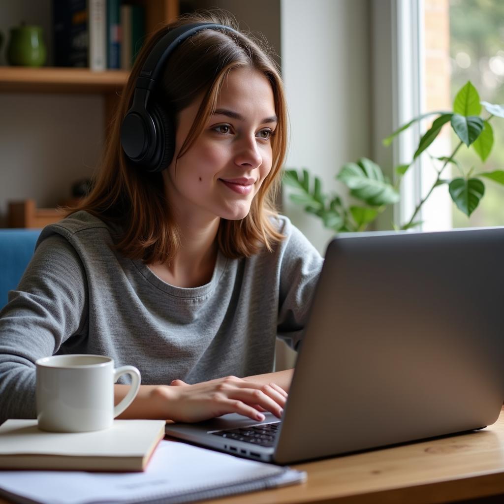 Online course student studying at home