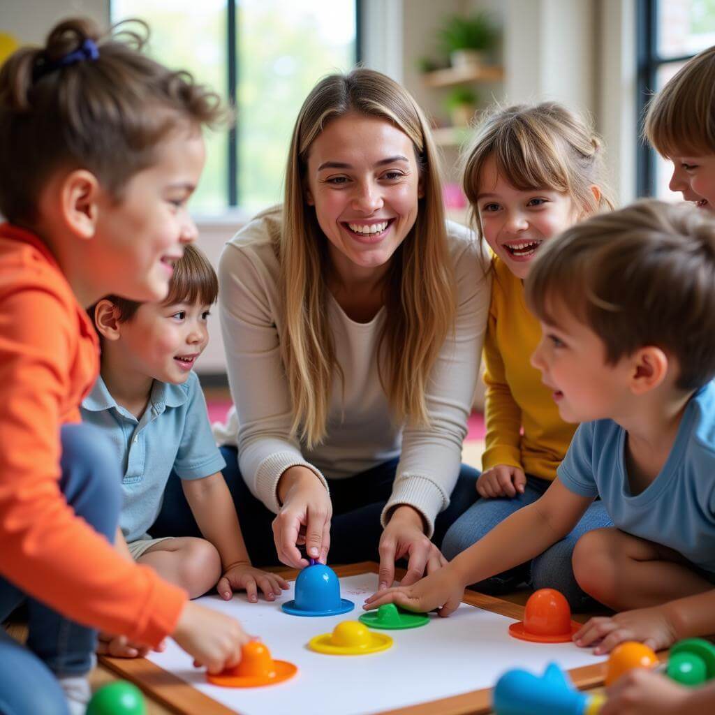 Person interacting with children in a fun and engaging way