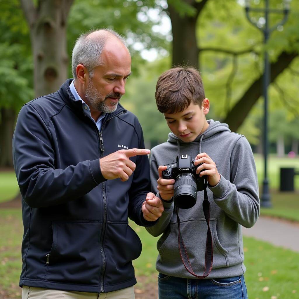 A mentor teaching photography skills to a student