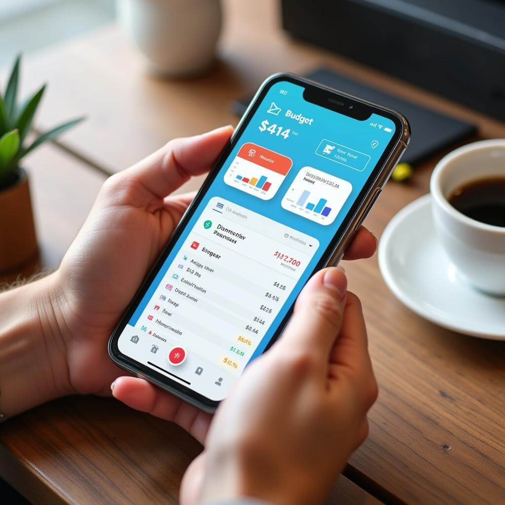 Person using a budgeting app on their smartphone