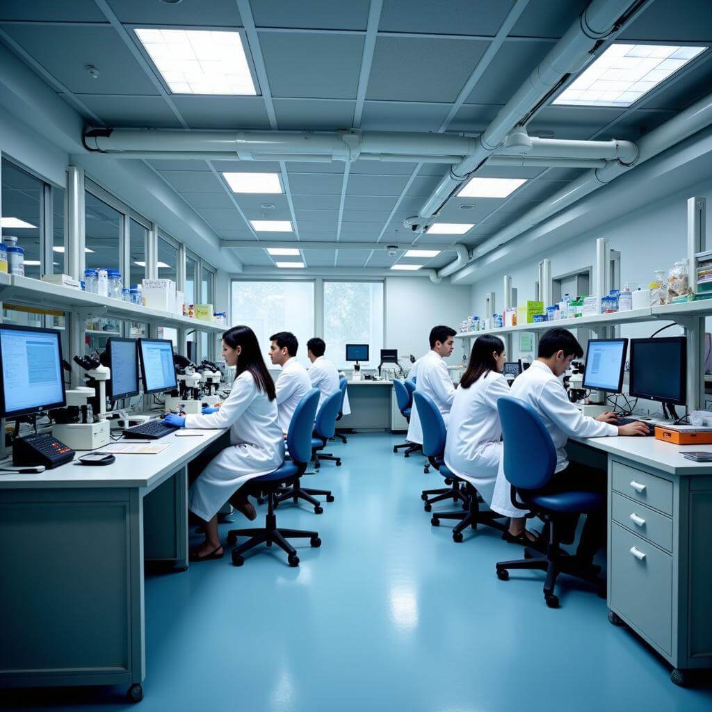 Scientists in a pharmaceutical research laboratory