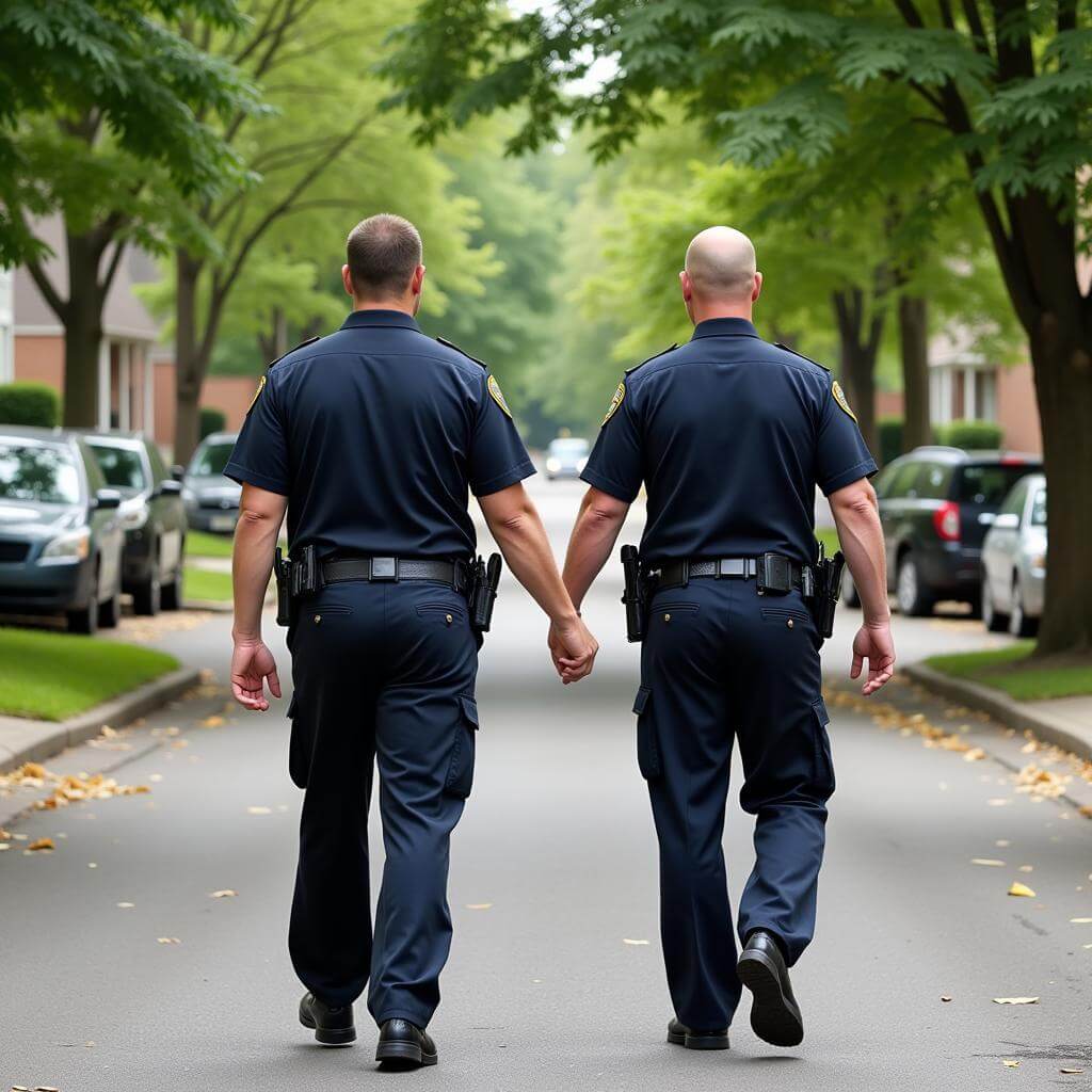 Police officers patrolling a neighborhood