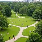 A diverse group of people enjoying activities in a lush public park