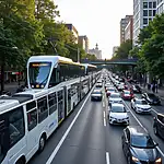 Efficient public transportation reducing city traffic