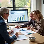 Elderly couple reviewing retirement plans with financial advisor