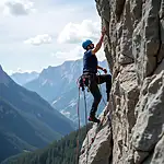 Rock climber scaling a challenging cliff face