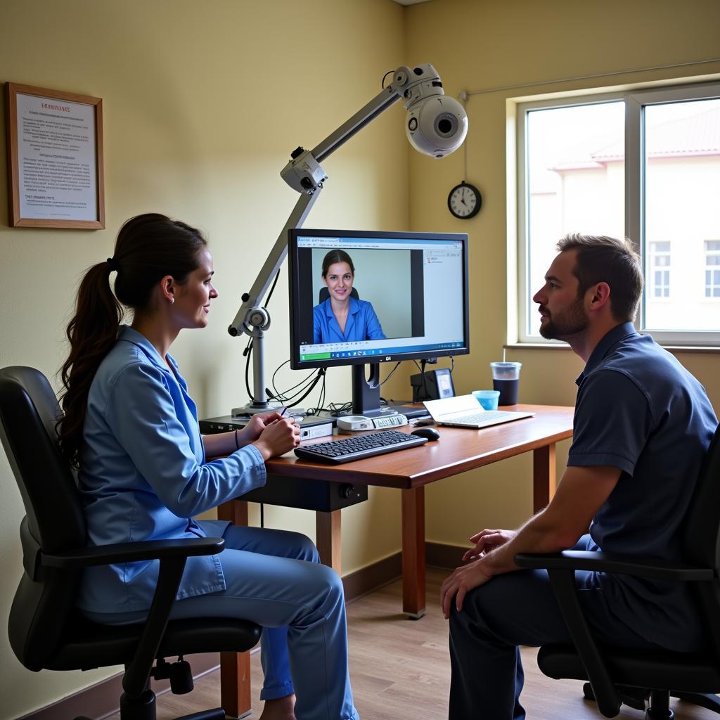 Rural healthcare center equipped with telemedicine technology