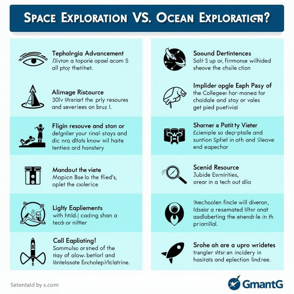 Comparison chart of space and ocean exploration benefits