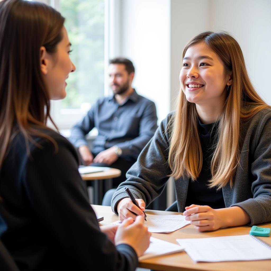 Student practicing IELTS speaking with a tutor