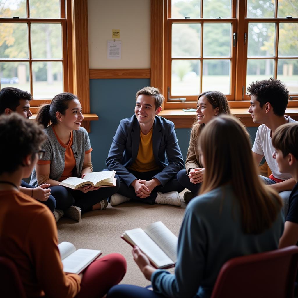 Students discussing literature in a classroom