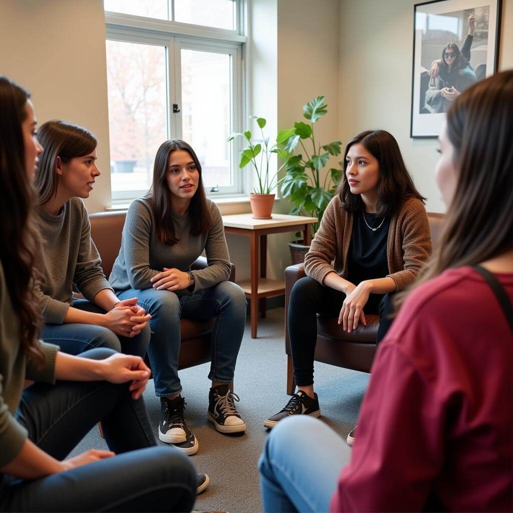 Students discussing mental health issues