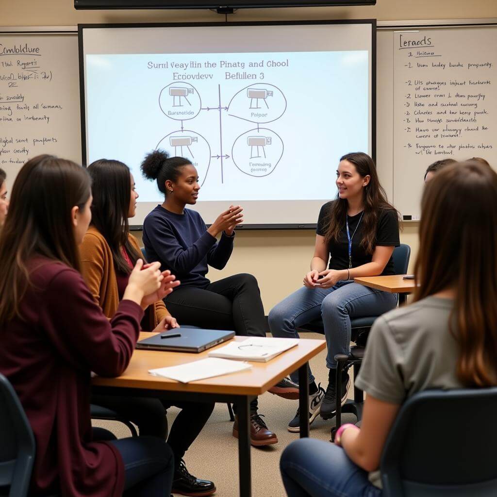 Students discussing the pros and cons of surveillance cameras in schools