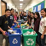 Students actively participating in a school recycling program