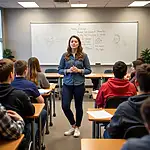 Students practicing breathing exercises in class