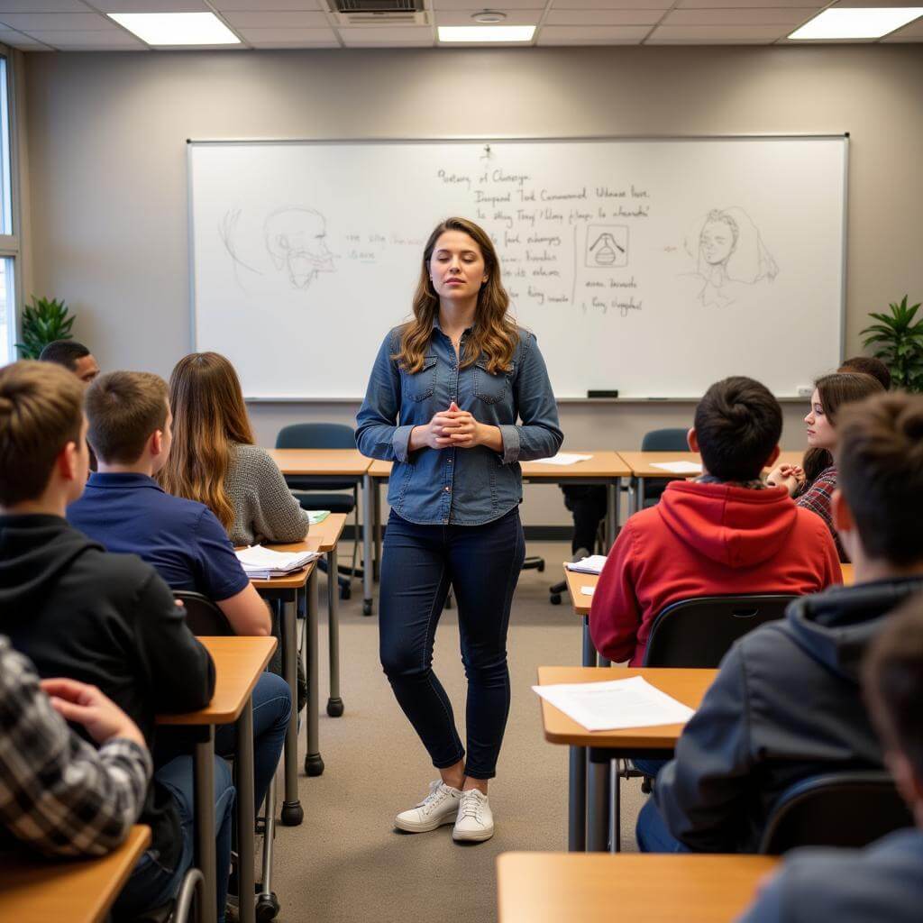 Students practicing breathing exercises in class