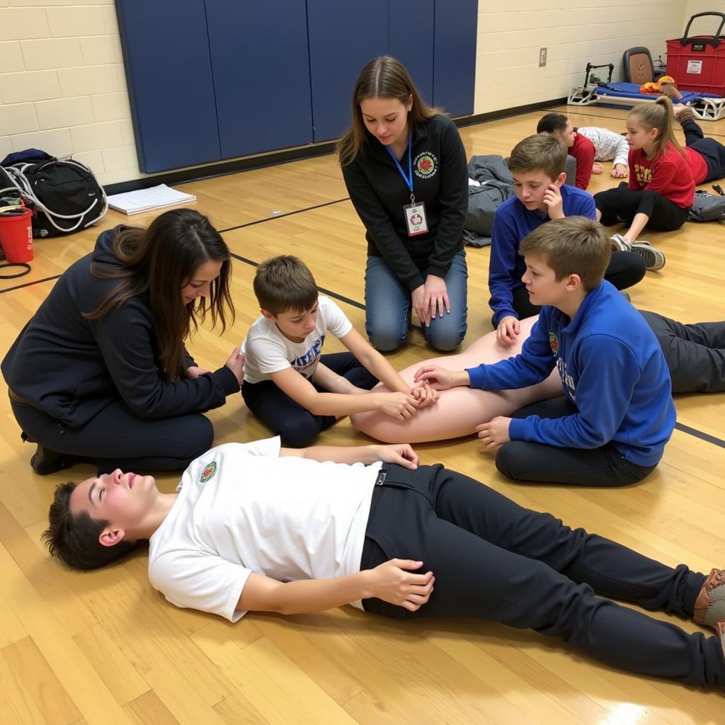 Students practicing emergency response techniques