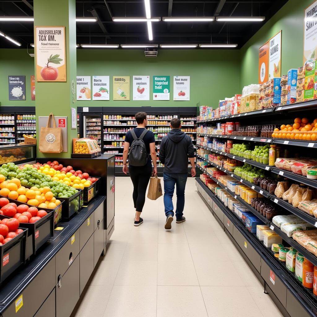 Supermarket implementing plastic packaging reduction strategies