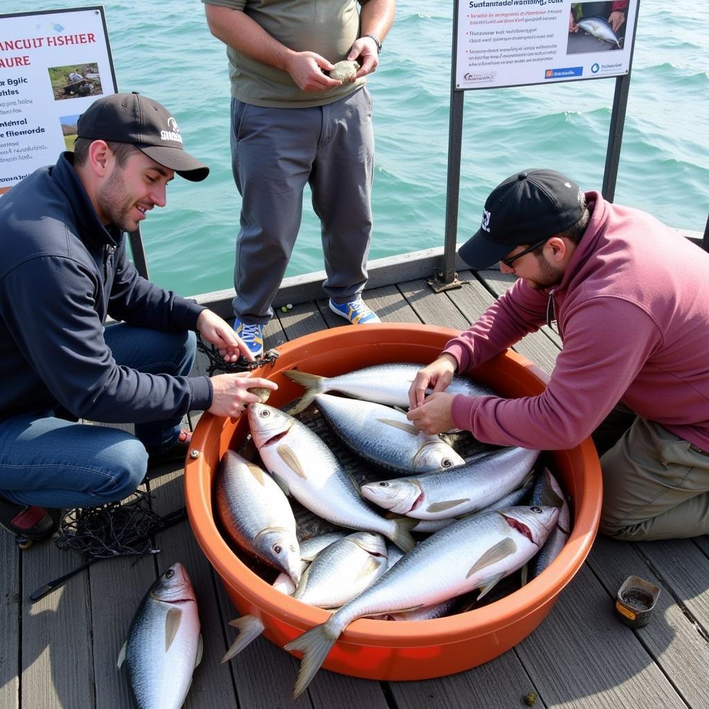 Fishermen using sustainable fishing methods