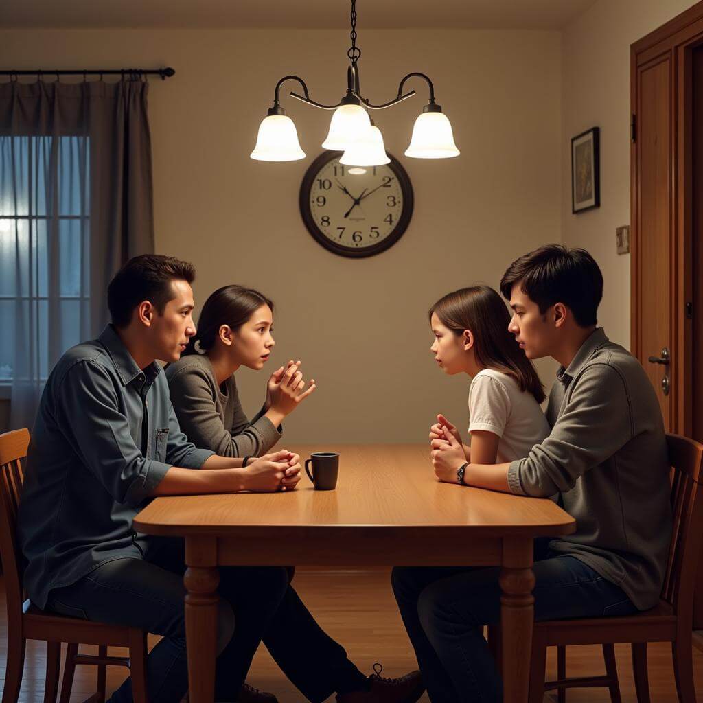 Teenage curfew debate: Family discussing rules