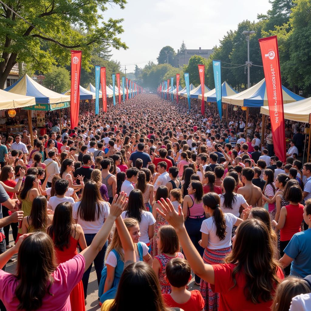 Vibrant traditional festival with diverse crowd celebrating