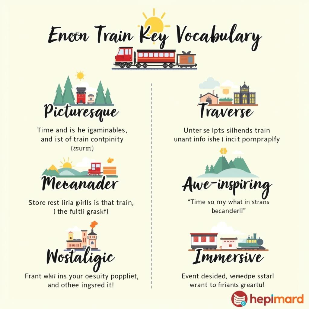 Infographic showcasing key vocabulary for describing train journeys