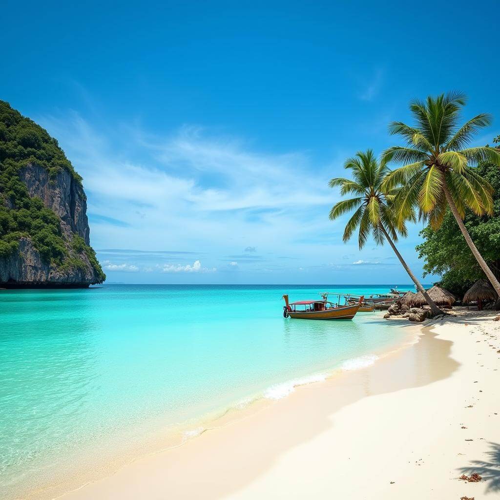 Tropical paradise beach with white sand and turquoise water