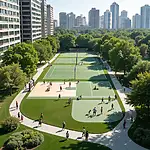 Urban park with modern sports facilities