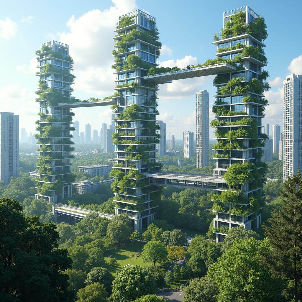 Vertical urban development with integrated green spaces