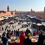 Vibrant outdoor market in Marrakech, Morocco