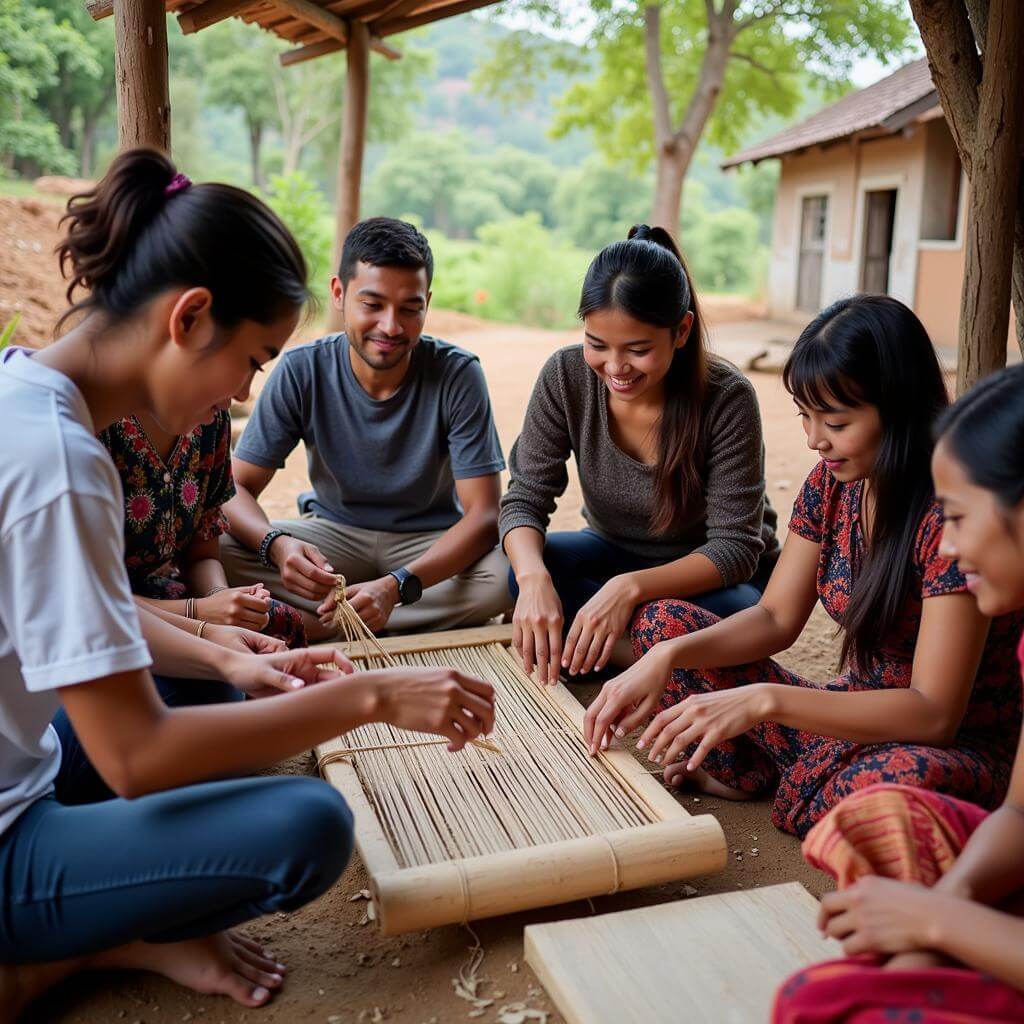 Volunteer tourists engaging with local community members