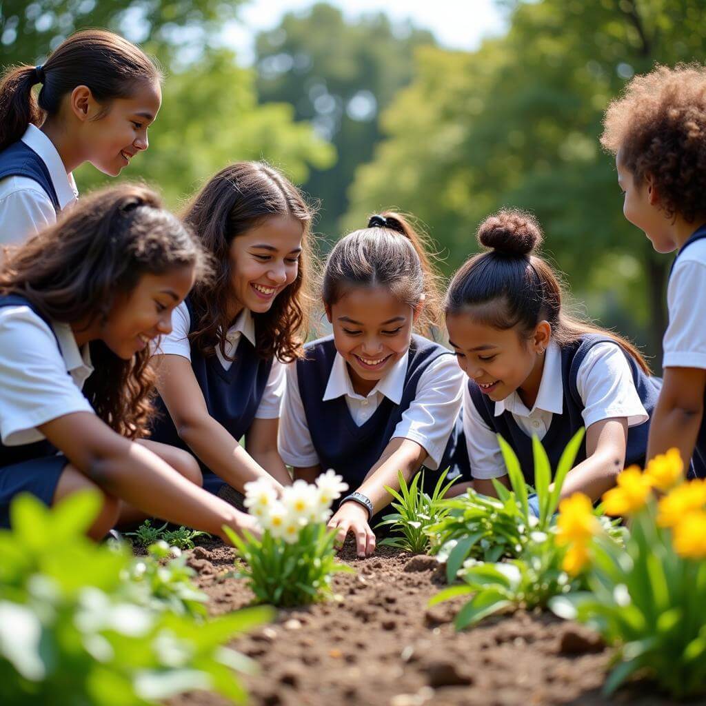 High school students engaged in volunteer work for empathy building