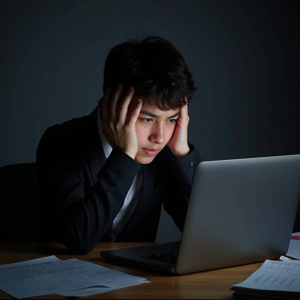 Student anxiously checking email for university acceptance letter