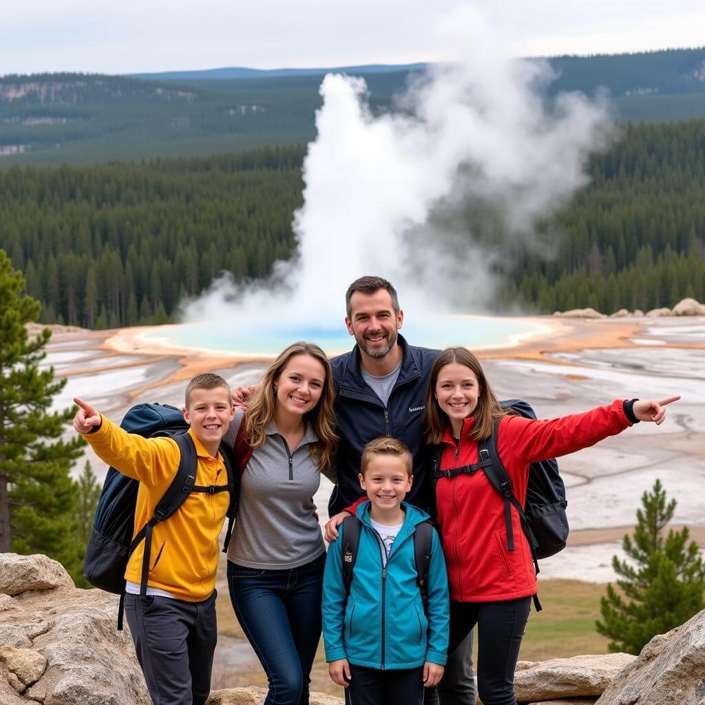 Family enjoying Yellowstone National Park