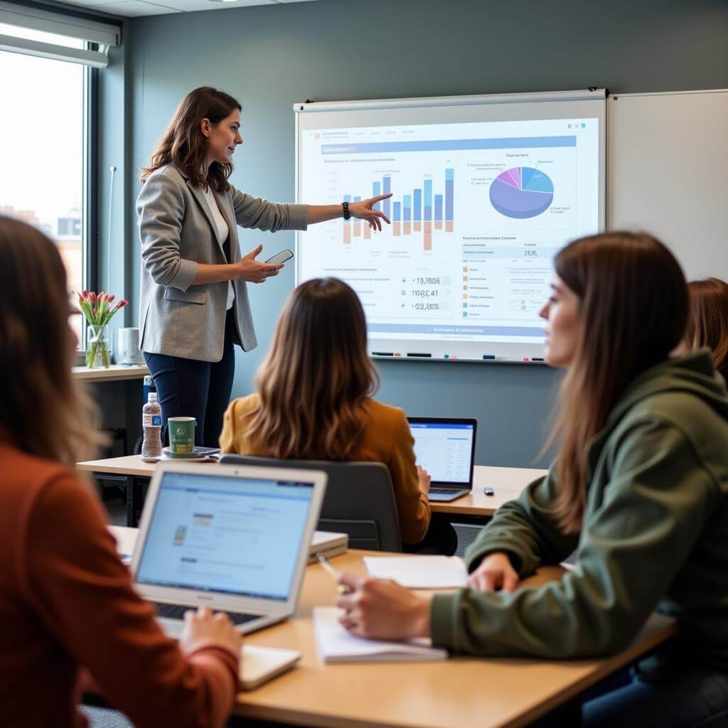 Young adults learning budgeting skills in a classroom