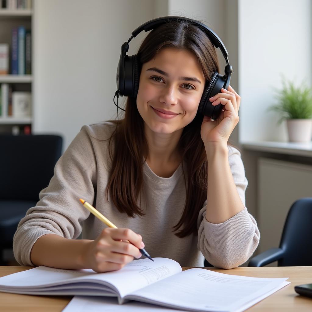 Student practicing IELTS listening with proper technique