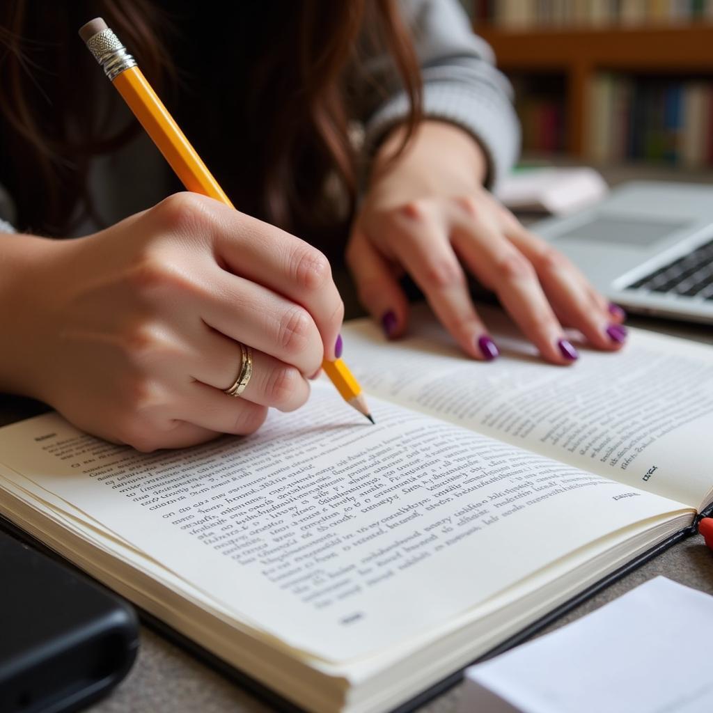 Student demonstrating active reading techniques for IELTS