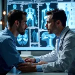 AI and human doctor collaborating in patient diagnosis