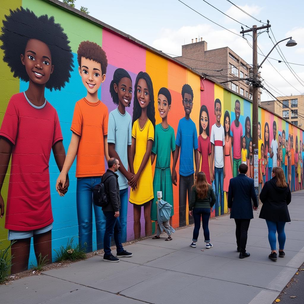 Street art mural highlighting social justice issues