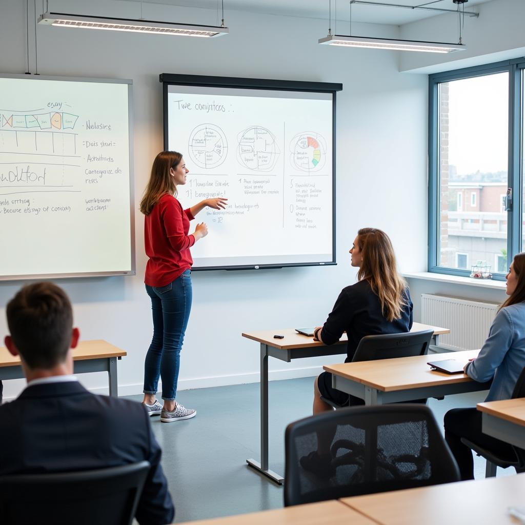 IELTS teacher explaining professional athletes role model essay writing techniques