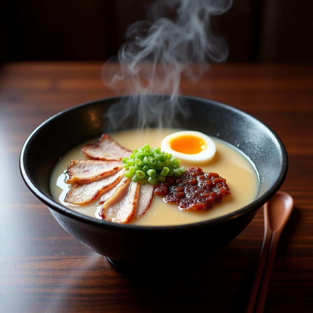 Authentic Japanese Tonkotsu ramen bowl with rich broth and toppings