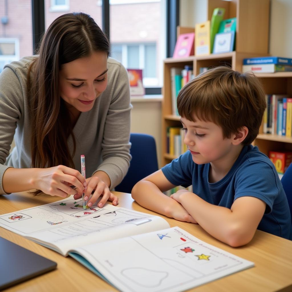 Special education teacher working with autistic student