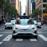 Autonomous vehicles operating on modern city streets showing advanced navigation systems