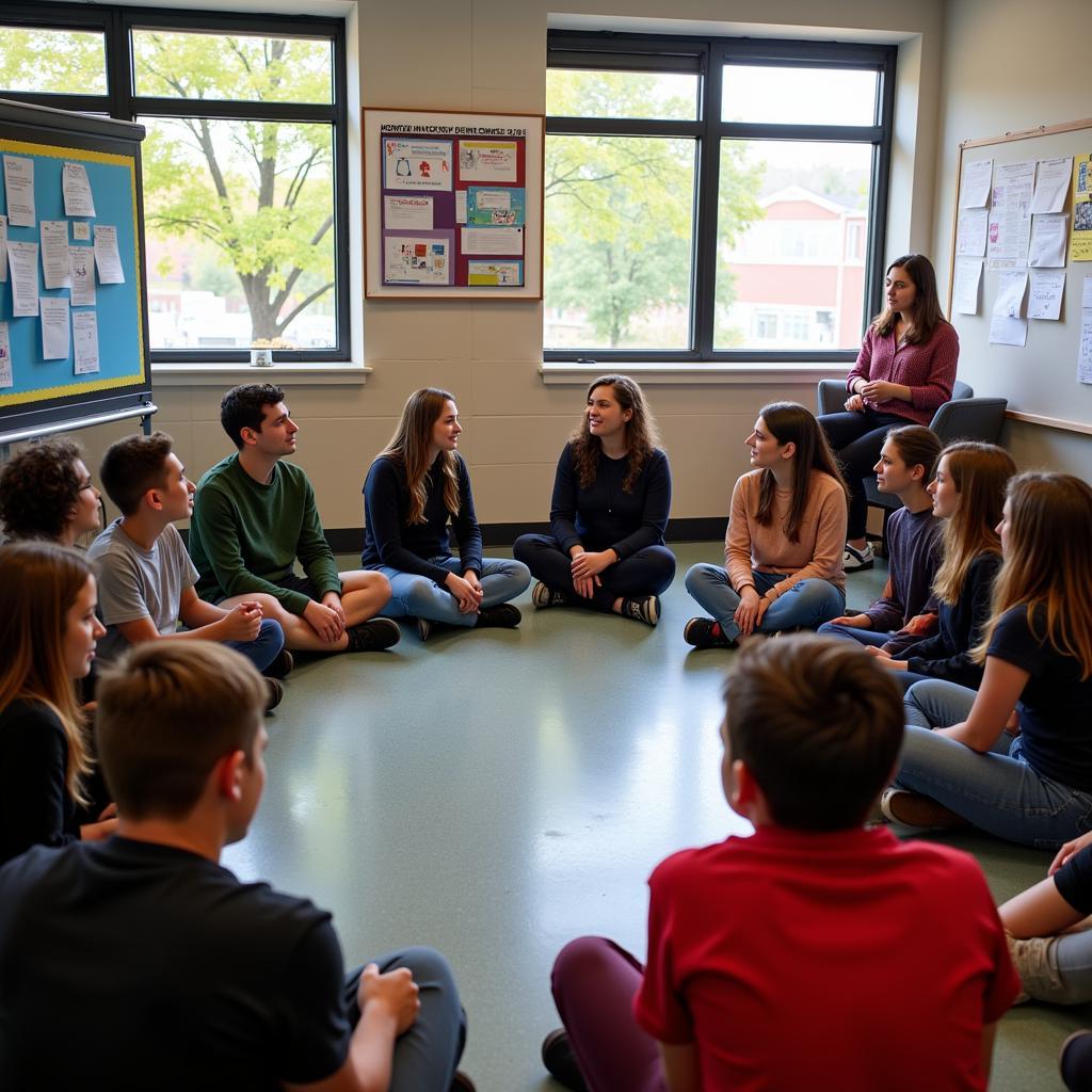 Students participating in anti-bullying awareness session in classroom