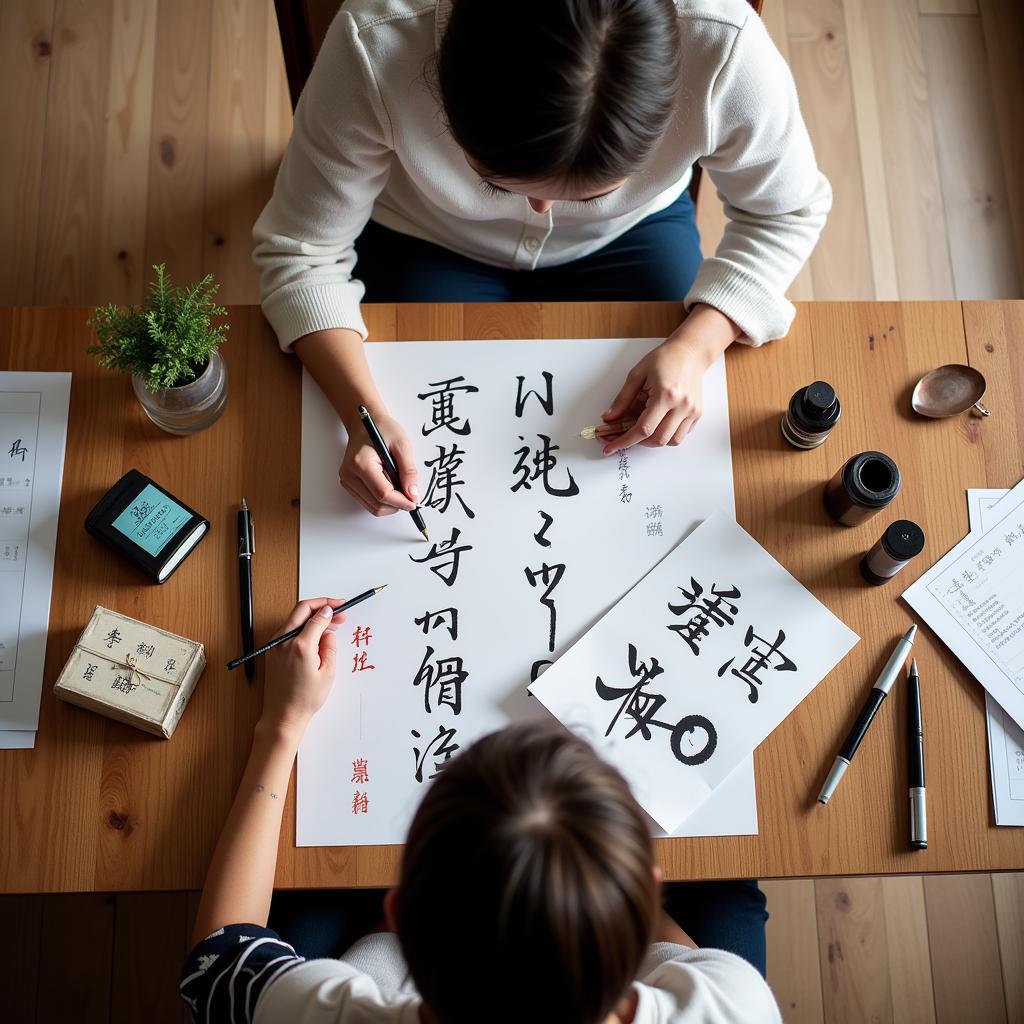 Calligraphy lesson from a friend for IELTS Speaking