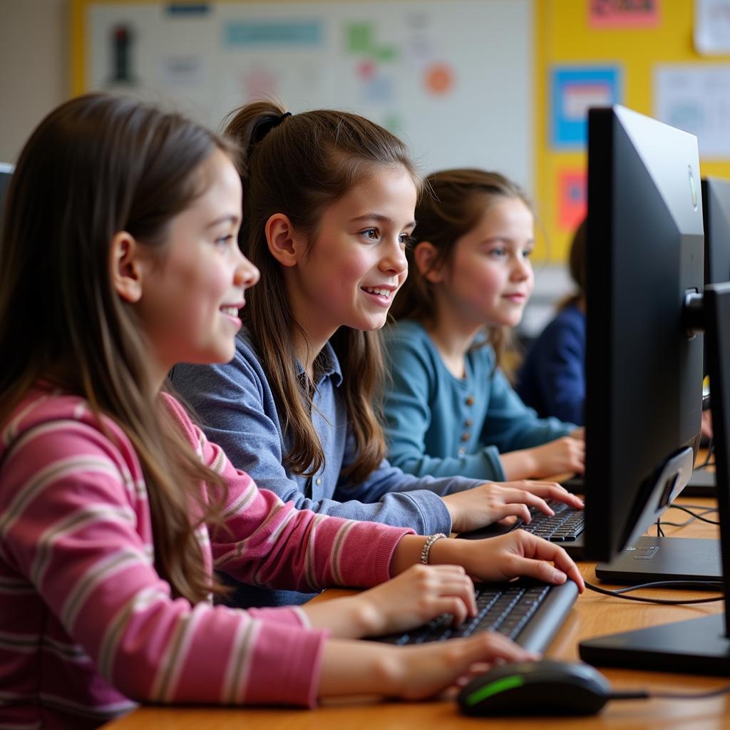 Children collaborating on educational computer games